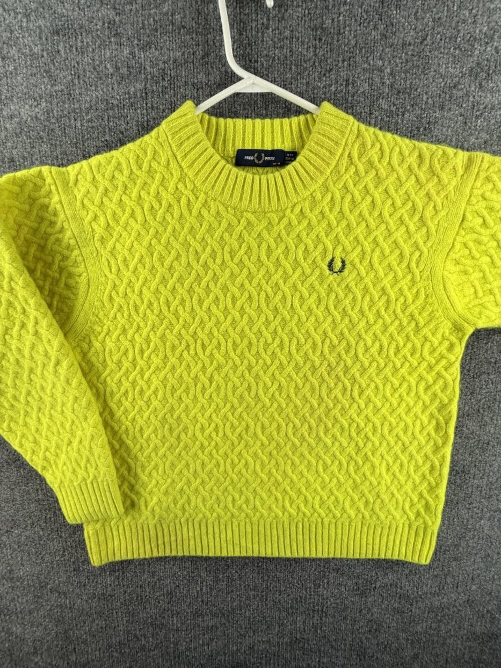 Fred Perry Neon Cable Knit Crew Neck Logo Wool Nylon Long Sleeve Yellow Women 10